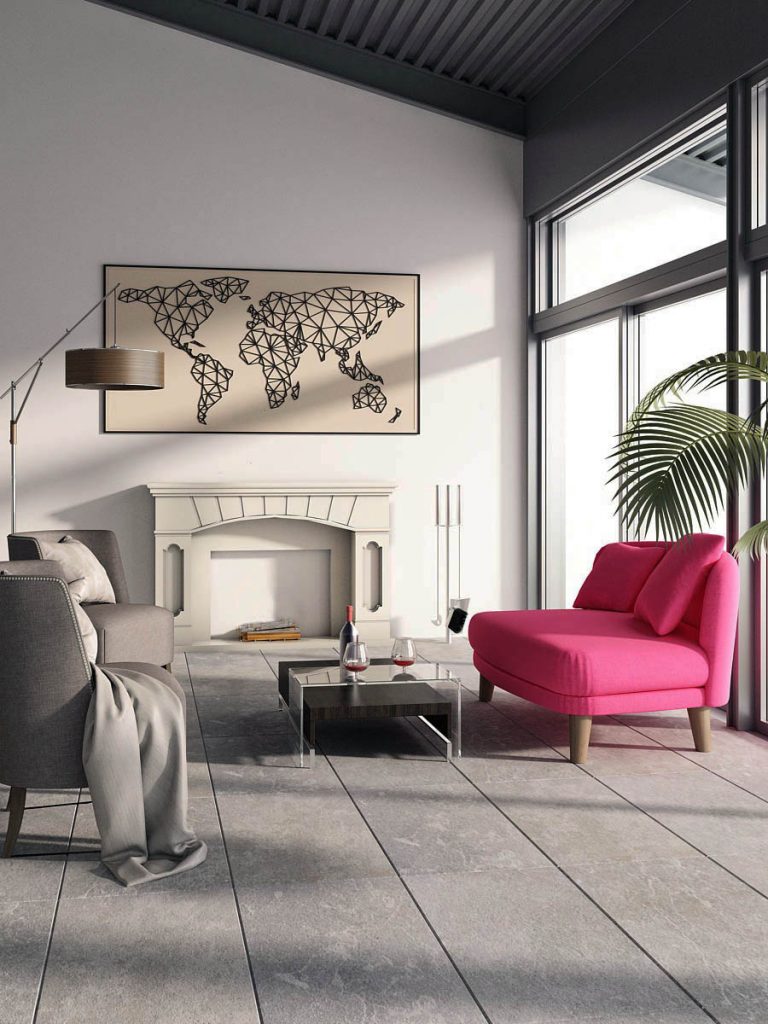 Indoor Boden aus Kalkstein Alexandria Grey in modernem Wohnraum
