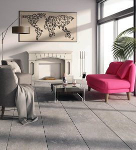 Indoor Boden aus Kalkstein Alexandria Grey in modernem Wohnraum